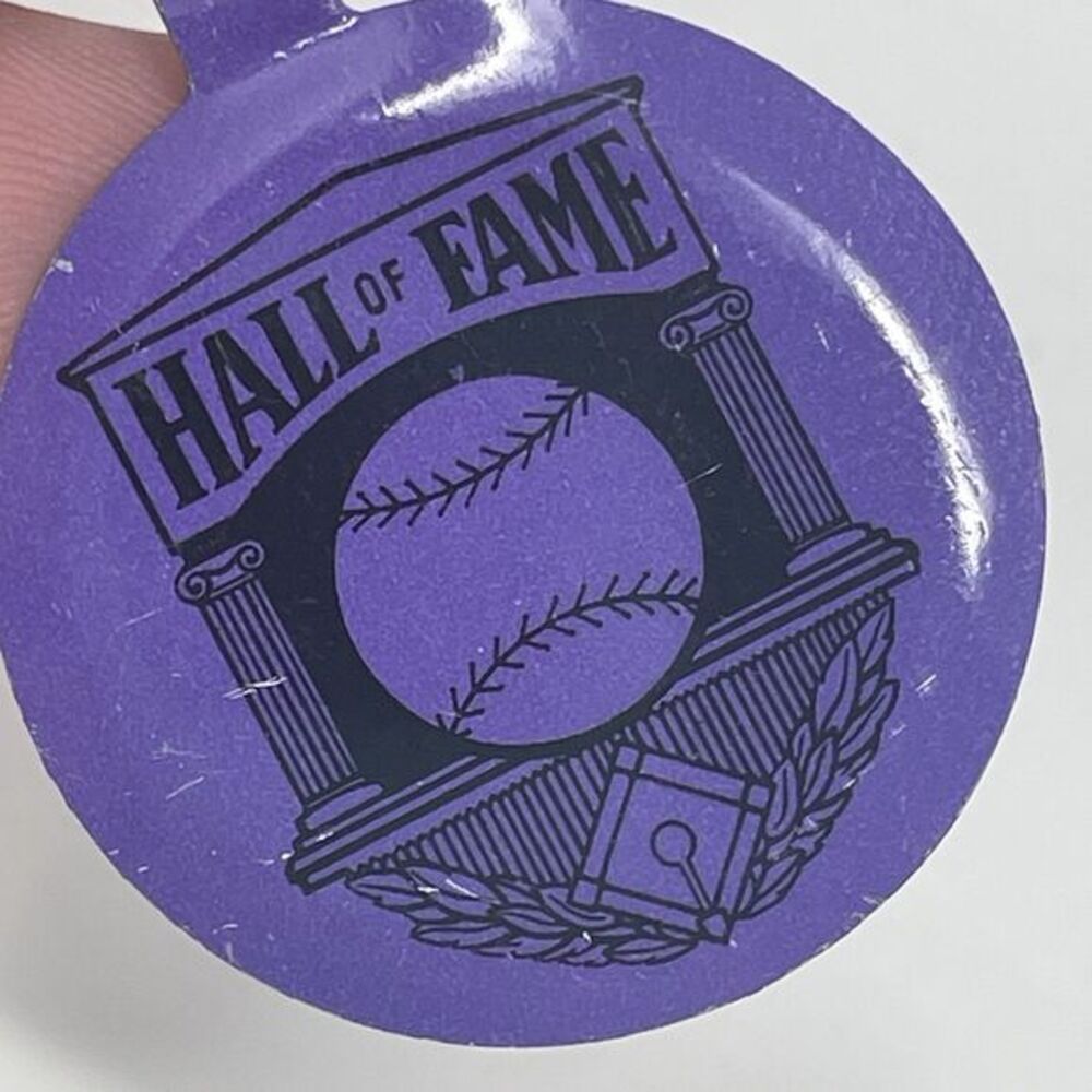 VTG Baseball Hall of Fame Pin Purple Metal Fold Over Tab Pinback Cooperstown NY - Picture 2 of 12